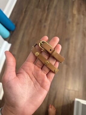Tory Burch Tan Double-Wrap Leather Bracelet with Gold Accents
